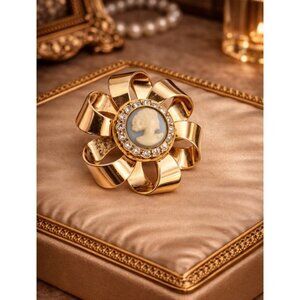 Vintage Gold Ribbon Bow Brooch Large Sculptural Statement Bow Pin Elegant Retro